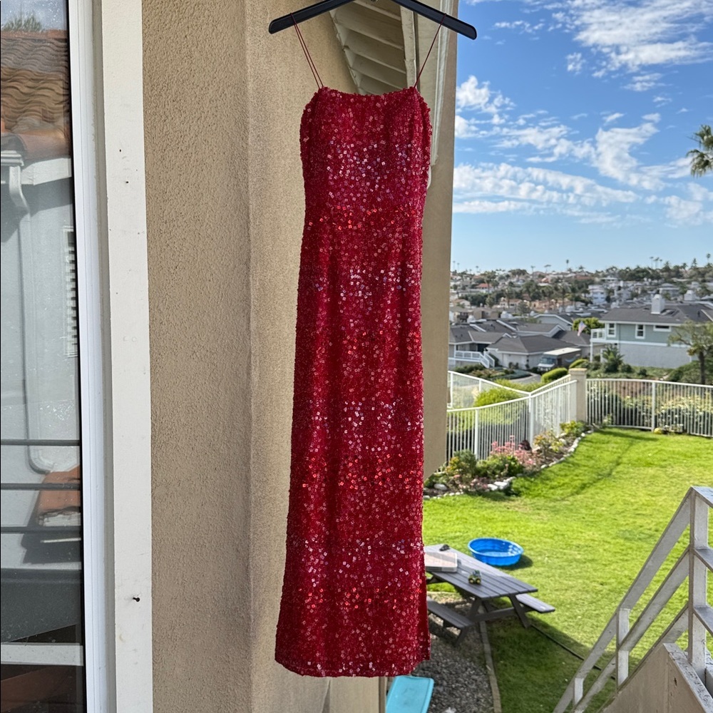 Scala gorgeous Red Sequin Dress evening gown side slit - Picture 14 of 14